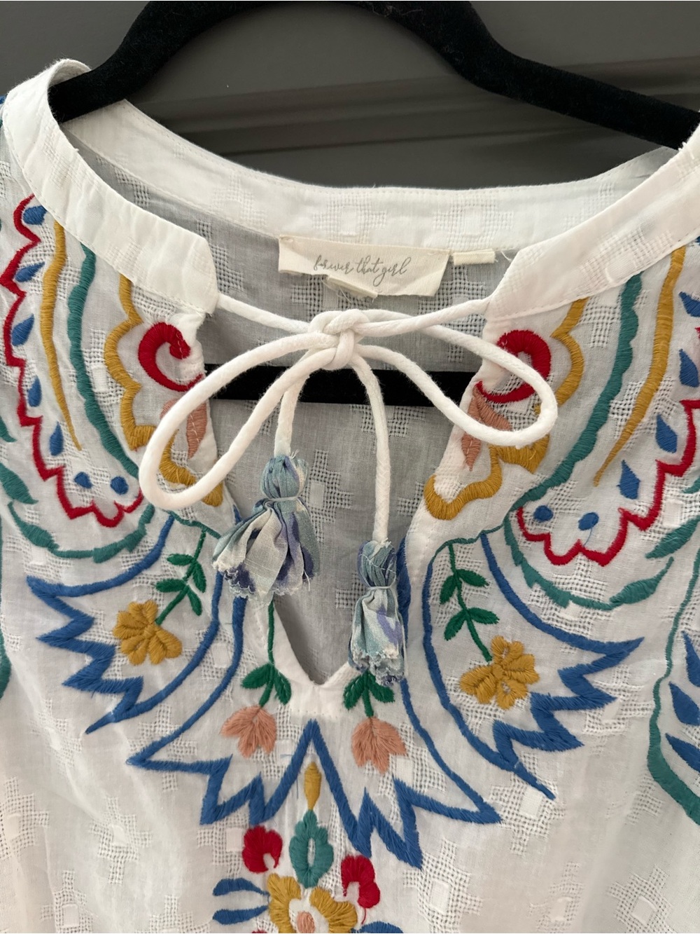 Anthropologie Forever That Girl White Embroidered Boho Peasant Blouse - Picture 6 of 7